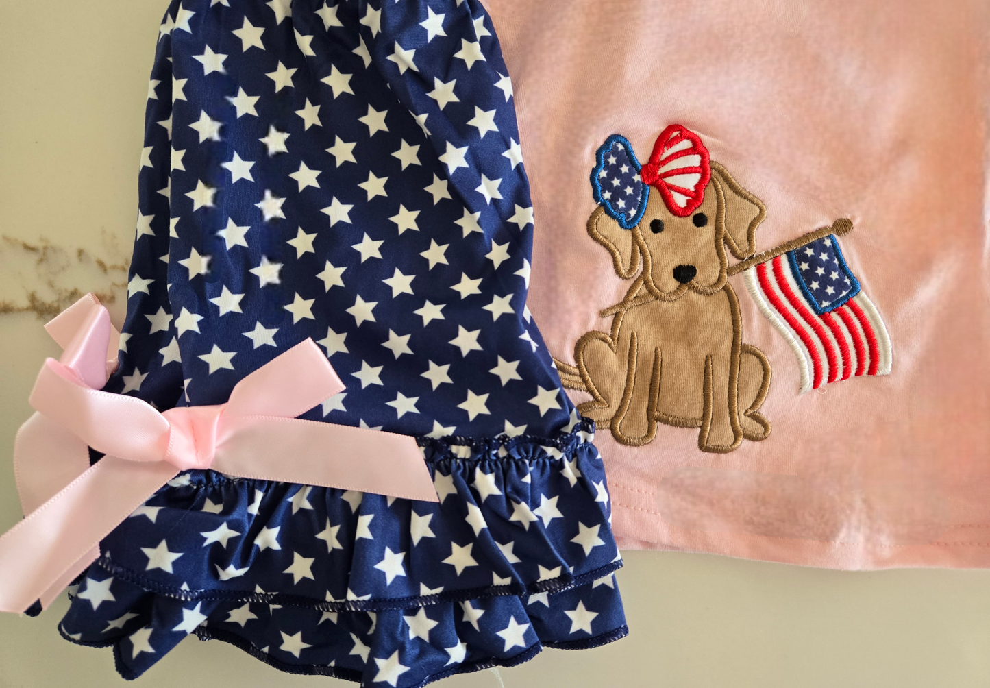 Girls Puppy Flag Short Set