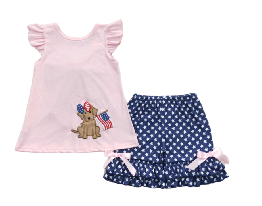 Girls Puppy Flag Short Set