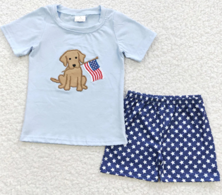 Boys Puppy Flag Short Set