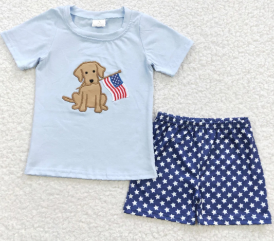 Boys Puppy Flag Short Set